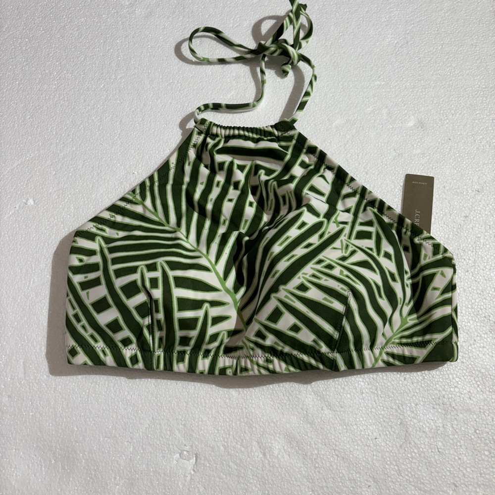 J. Crew Green Leaf Pattern Bikini Top